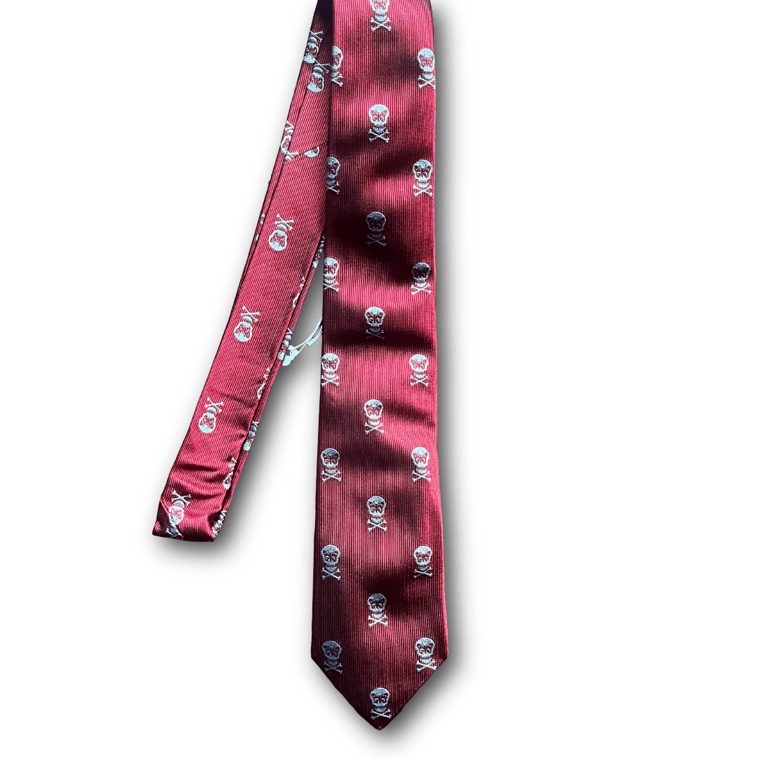 Regent - Woven Silk Tie - Red Skull & Crossbones - Regent Tailoring Salisbury