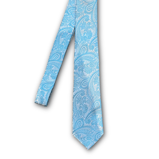 Regent - Woven Silk Tie - Silver and Blue Paisley - Regent Tailoring Salisbury