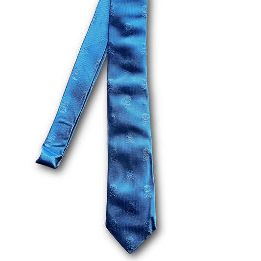 Regent - Woven Silk Tie - Sky Blue Skull & Crossbones - Regent Tailoring Salisbury