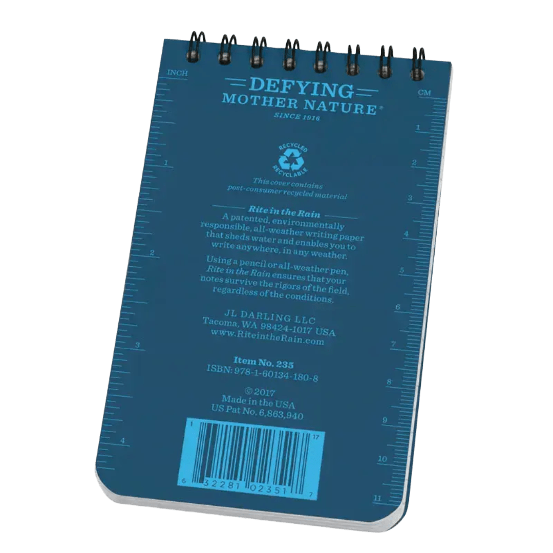 Rite in the Rain - All Weather Universal Notebook Spiral Bound 3" x 5" - Blue - No. 235 - Regent Tailoring Salisbury