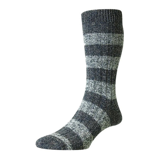 Pantherella - Rockley - Recycled Cotton Socks - Seafoam - Marled Striped - Eco Luxe Collection