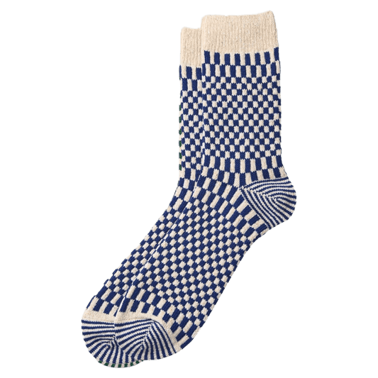 RoToTo - Checkerboard Pattern Crew Socks R1621 - Blue - Regent Tailoring Salisbury