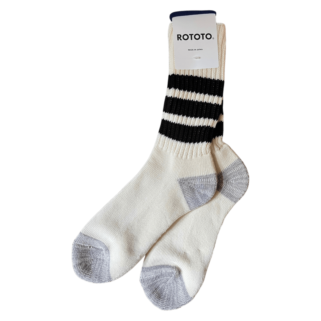 RoToTo - Coarse Ribbed Old-School Crew Socks – Black stripe - Regent Tailoring Salisbury