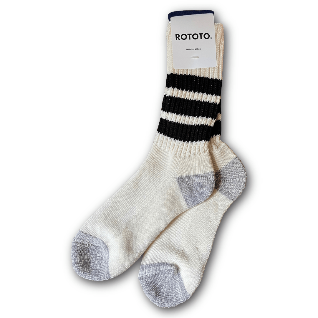 RoToTo - Coarse Ribbed Old-School Crew Socks – Black stripe - Regent TailoringRoToTo