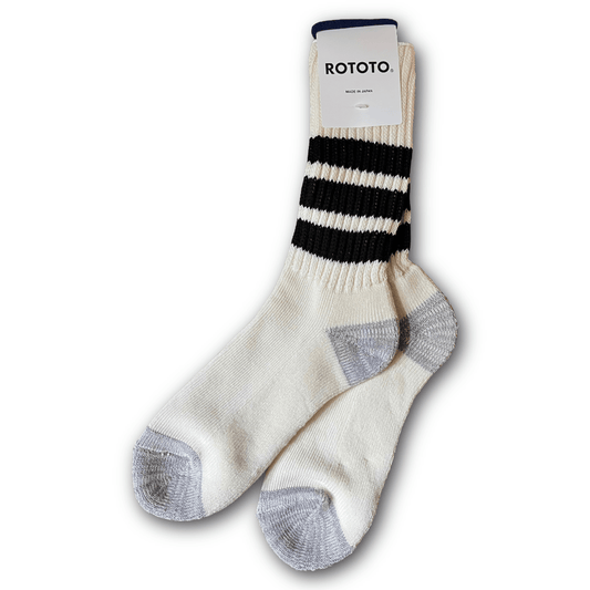 RoToTo - Coarse Ribbed Old-School Crew Socks – Black stripe - Regent TailoringRoToTo