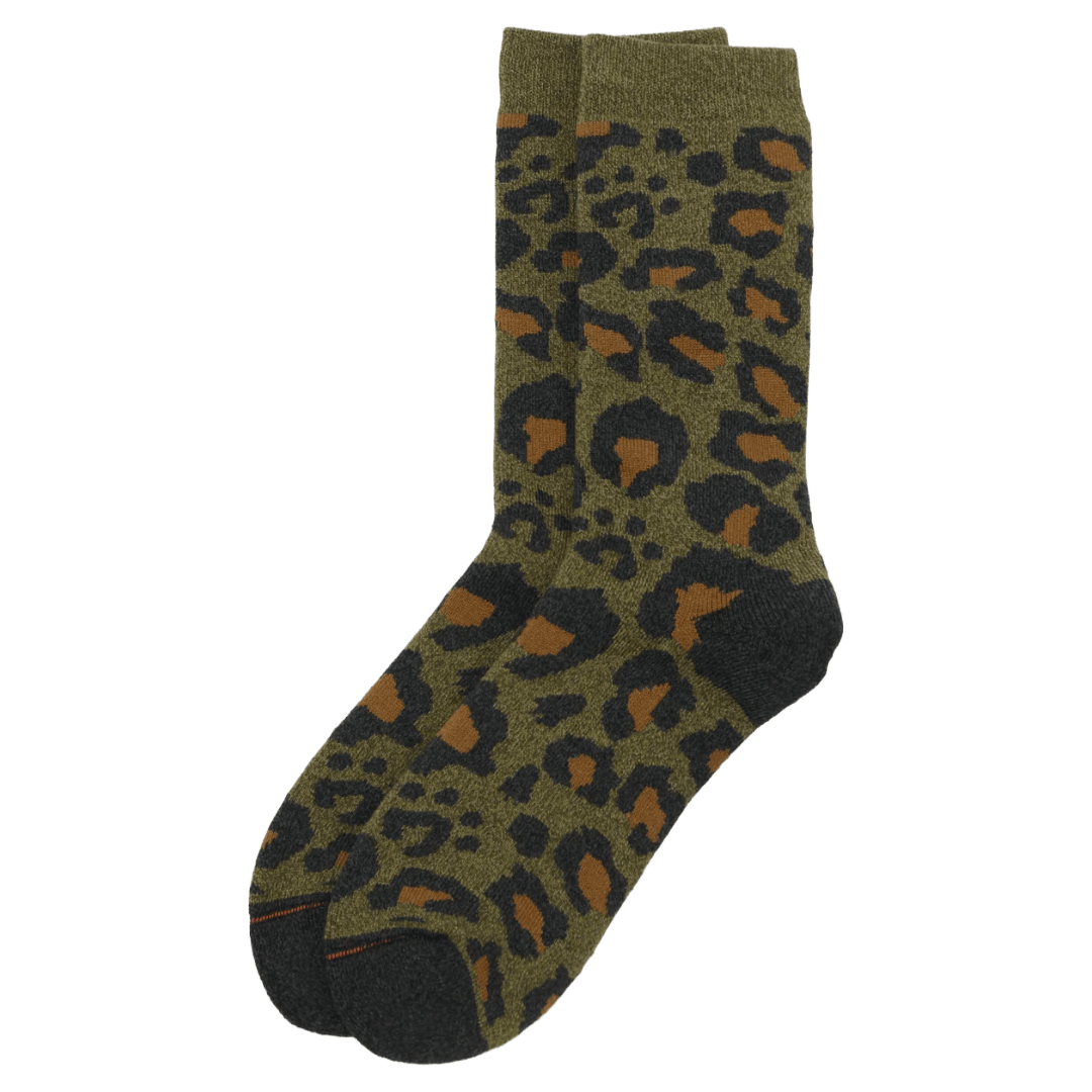 RoToTo - Pile Leopard Crew Socks R1340 - Dark Olive - Regent Tailoring Salisbury