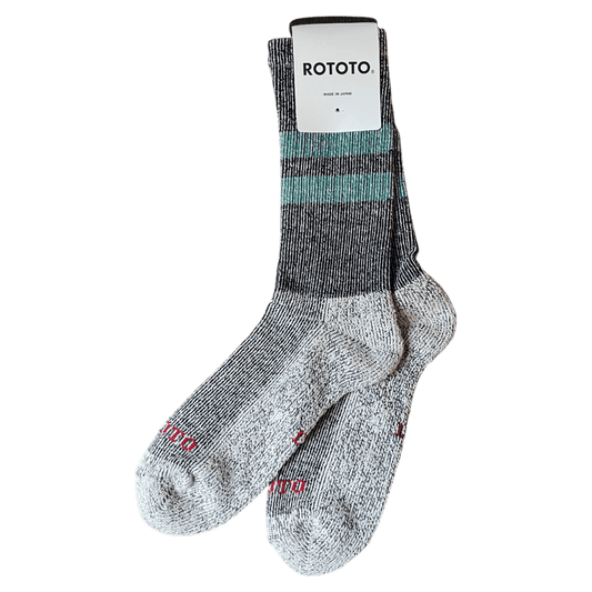 ROTOTO -Pile Stripe Marl Socks - Navy & Sea Green - Regent Tailoring Salisbury