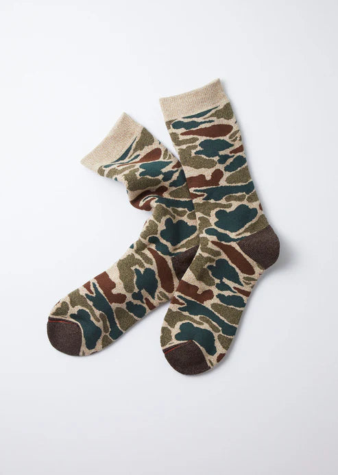 Beige and green camo sock thick pile style 