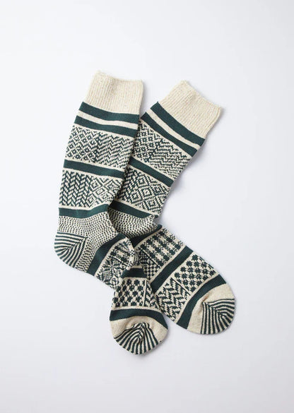 Dark green and ivory jacquard sock
