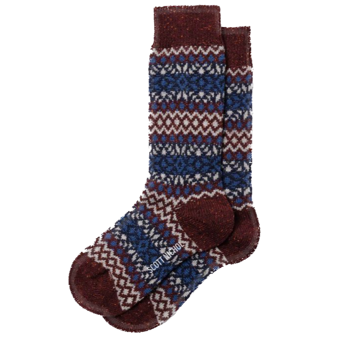 Scott-Nichol - Fellcroft - Wool Socks - Maroon Fleck - Fairisle