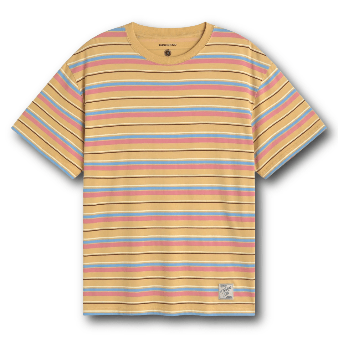 Thinking Mu - Funky Striped Sahara Sun Aaron Tee - Yellow/Blue/Pink - Regent Tailoring Salisbury