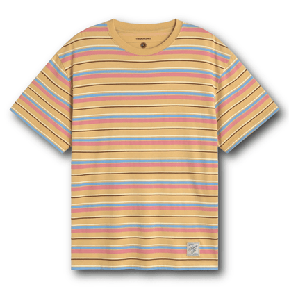 Thinking Mu - Funky Striped Sahara Sun Aaron Tee - Yellow/Blue/Pink - Regent Tailoring Salisbury