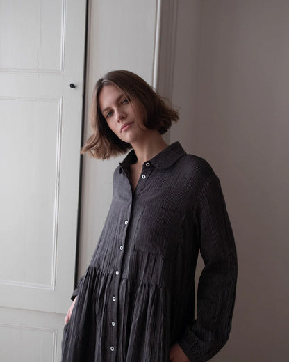 Bibico - Bea Shirt Dress - Double Gauze Stripe - Grey