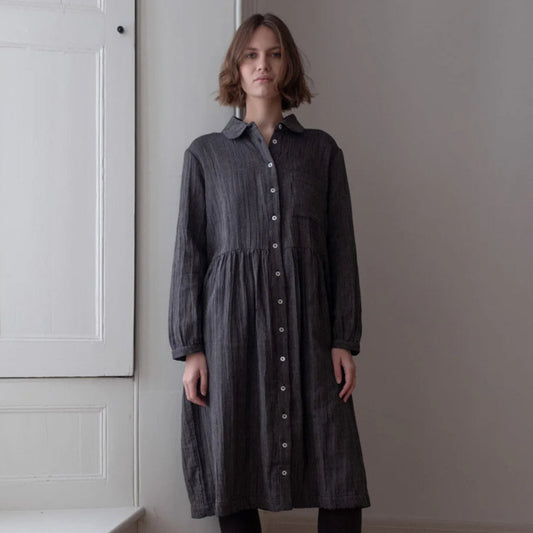 Bibico - Bea Shirt Dress - Double Gauze Stripe - Grey