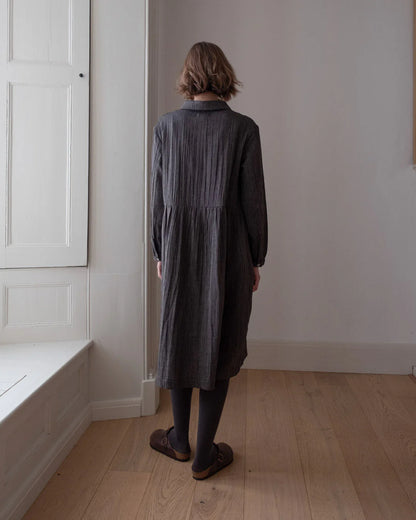 Bibico - Bea Shirt Dress - Double Gauze Stripe - Grey
