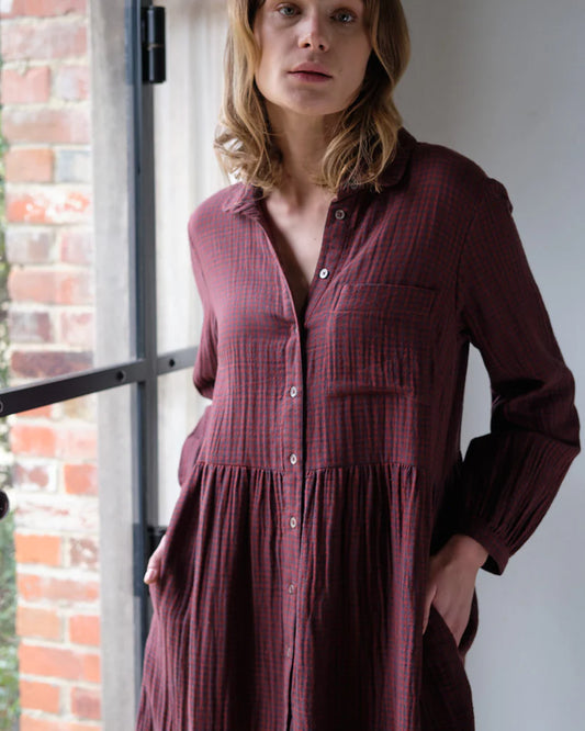 Bibico - Bea Shirt Dress - Rust Check