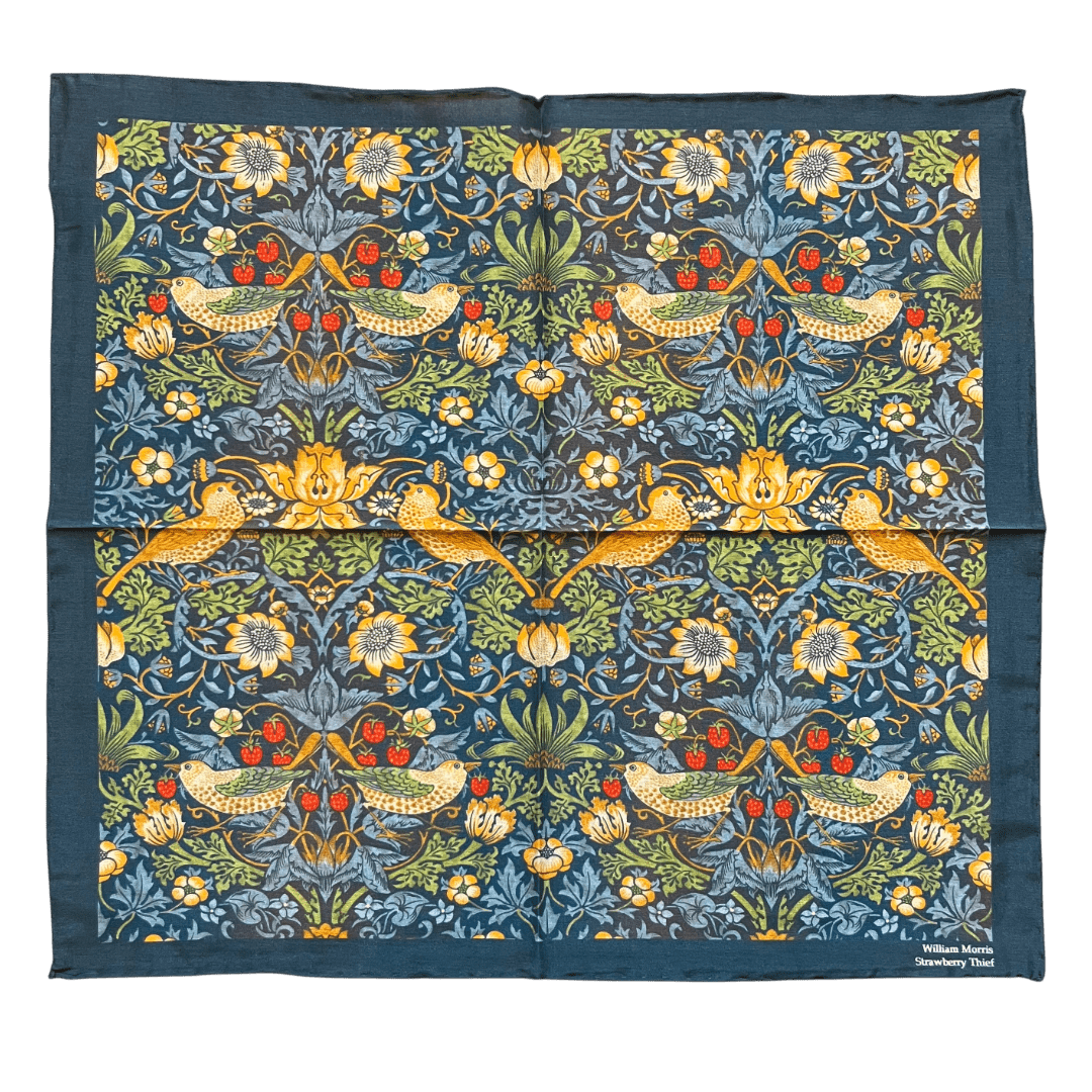 William Morris - Strawberry Thief Pocket Square – Navy - Regent Tailoring Salisbury