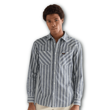 Wrangler - Chambray Shirt - Dark Stripes - Regent Tailoring Salisbury
