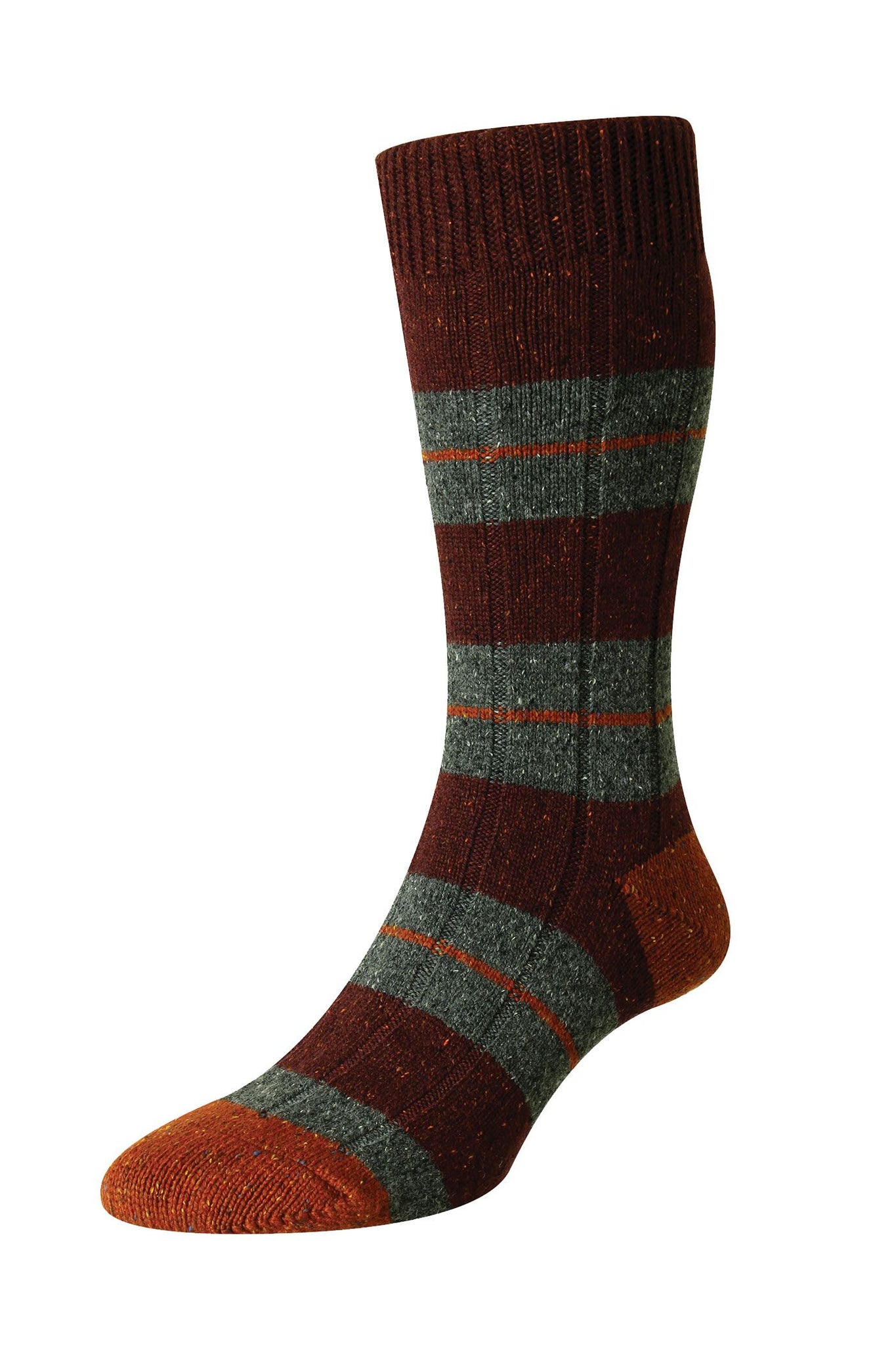 Scott-Nichol - Wool Socks - Maroon Fleck - Grey and Maroon Stripe