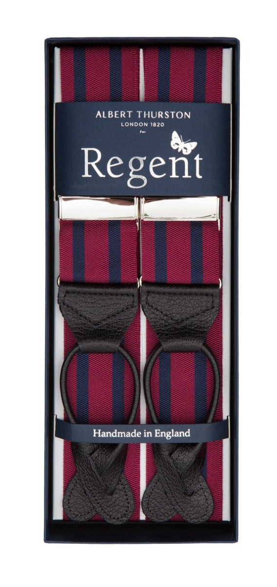 Regent x Albert Thurston - Braces - Burgundy w/ Navy Stripe - Regent Tailoring