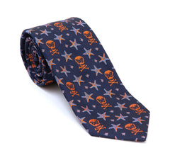 Regent - Woven Silk Tie - Navy w/ Orange Skull and Fish