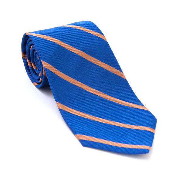Regent - Woven Silk Tie - Royal Blue with Salmon Stripe - Regent Tailoring
