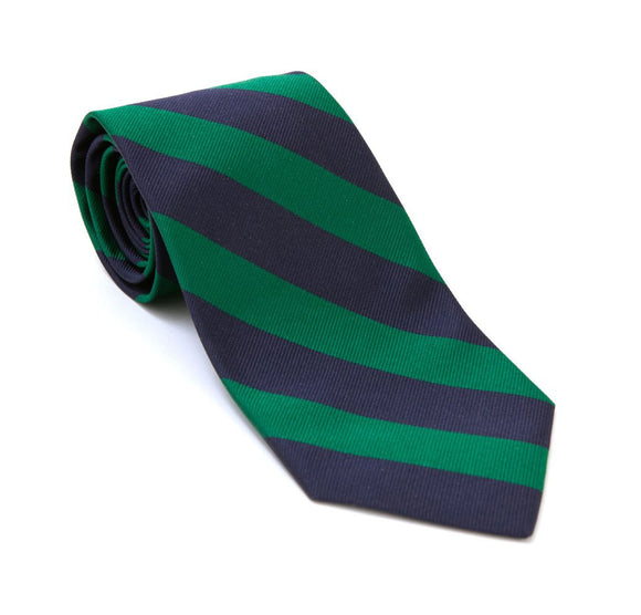 Regent - Woven Silk Tie - Navy and Green Stripe - Regent Tailoring