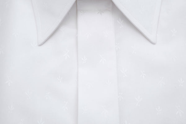 Regent - 100% White Cotton Shirt - White Fleur de Lis - King Collar