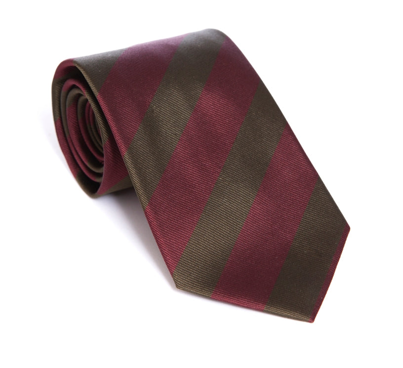Regent - Woven Silk Tie - Olive Green with Burgundy Stripe - Regent Tailoring
