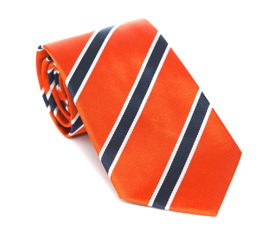 Regent - Woven Silk Tie - Orange with Navy-White Stripe - Regent Tailoring