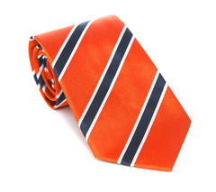 Regent - Woven Silk Tie - Orange with Navy-White Stripe