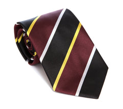 Regent - Woven Silk Tie - Burgundy, Black, Gold and White Stripe