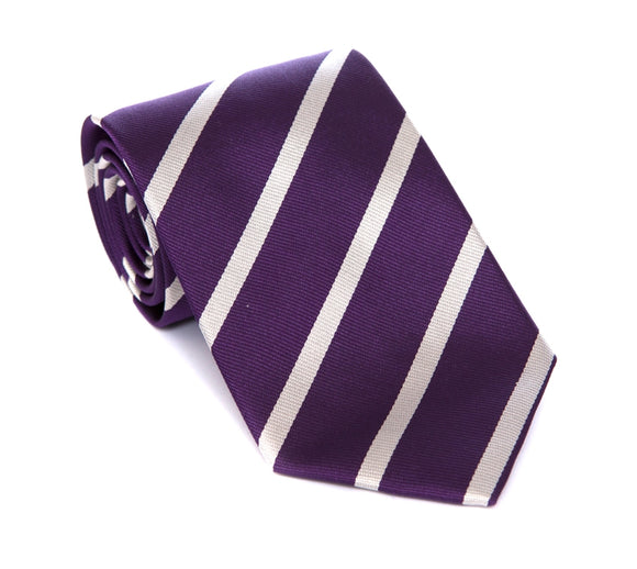 Regent - Woven Silk Tie - Purple with Silver Stripe - Regent Tailoring