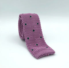 Regent Knitted Luxury Silk Tie - Pink with Green Spots