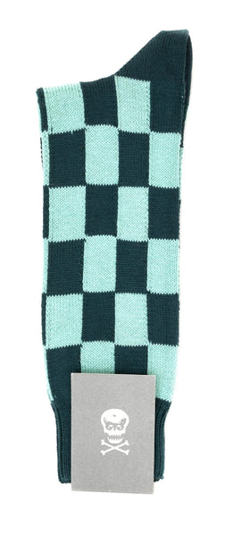 Regent Socks - Cotton -  Forest Green and Sky Green Tile Check