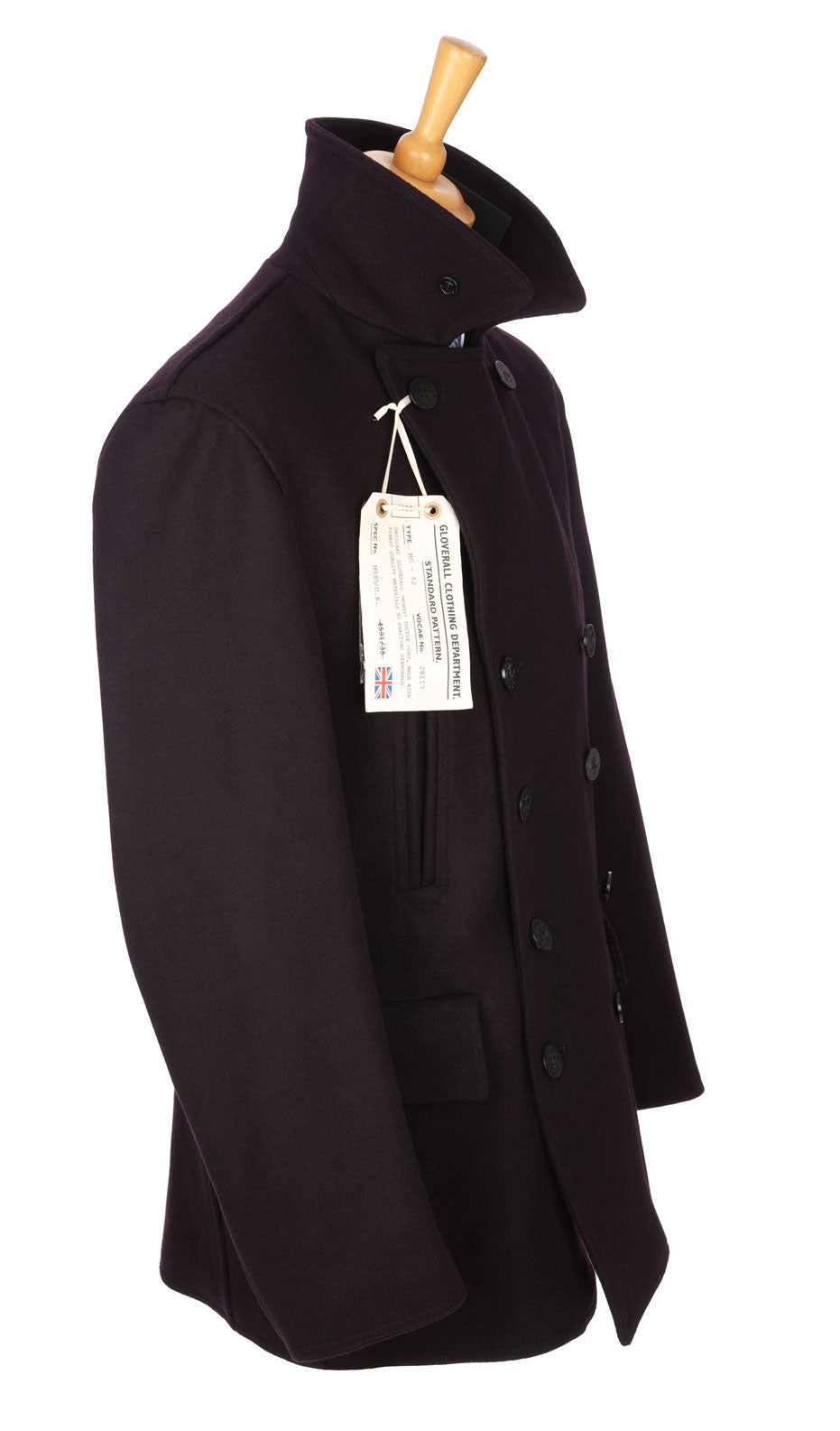 Navy English Melton wool Churchill/Reefer-style peacoat overcoat by Gloverall, English-made masters of tradition and style. 