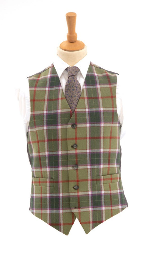 Tartan wool waistcoat from Heritage UK designer Regent, featuring five-button opening and viscose lining. 