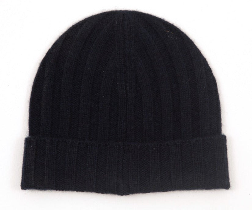 One size navy pure wool beanie hat by UK heritage independent designer Regent, featuring fisherman rib knit and organic moisture-wicking properties.