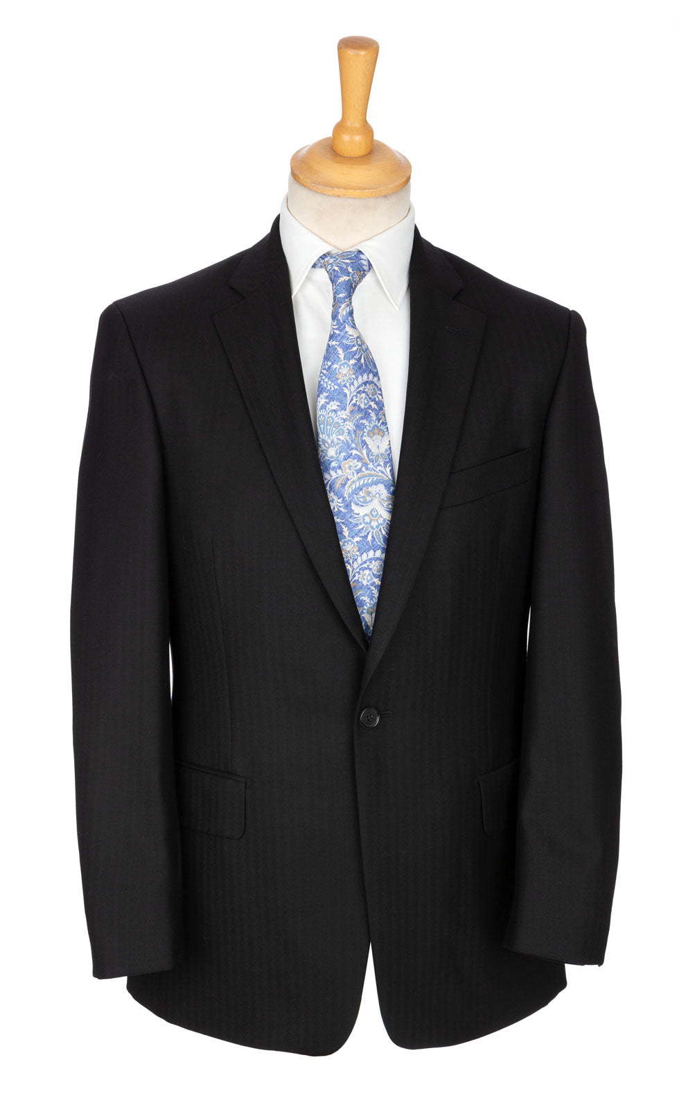 Deep grey herringbone stripe Dinner Jacket-esque luxury wool cloth suit designed exclusively by Regent. 