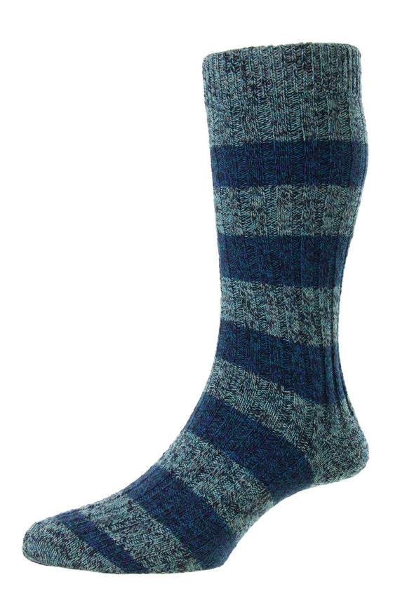 Pantherella - Socks - Eco Luxe Recycled Yarn - Navy and Aqua Blue Stripe - Eco Luxe Collection - Rockley
