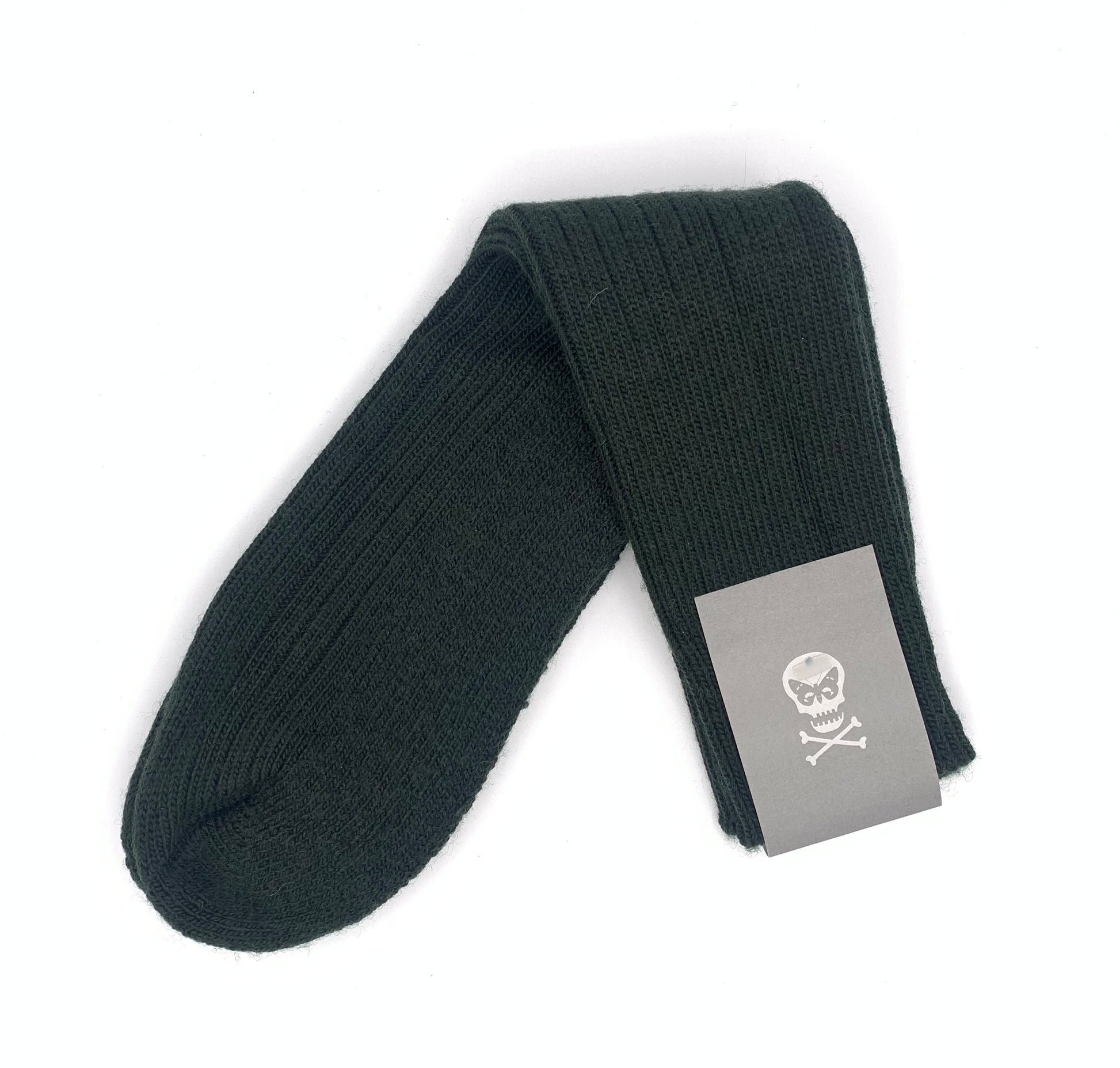 Padded woollen socks in deep green colour by unique contemporary luxury designer Regent, featuring padded heel and toe and natural moisture wicking properties.