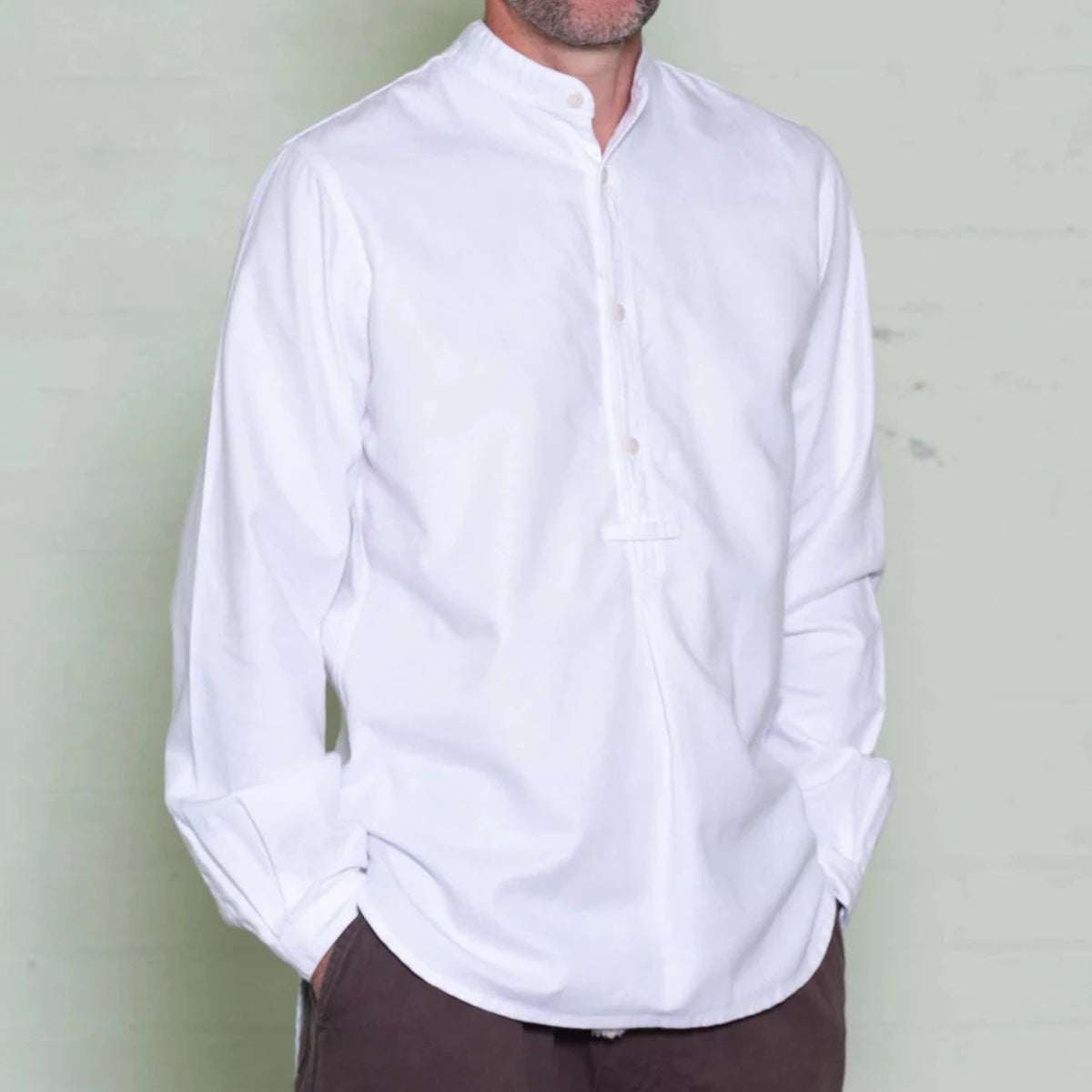 Yarmouth Oilskins - The Admiralty Shirt - Grandad Collar - Cotton - White L