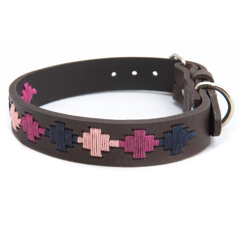 Regent - Argentinian Leather Polo Dog Collar - Berry, Navy and Pink