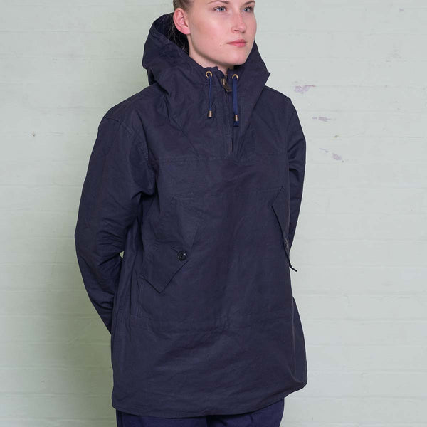 Yarmouth Oilskins - The Hooded Smock - Wax-Finish Water-Repellent Cloth - Navy