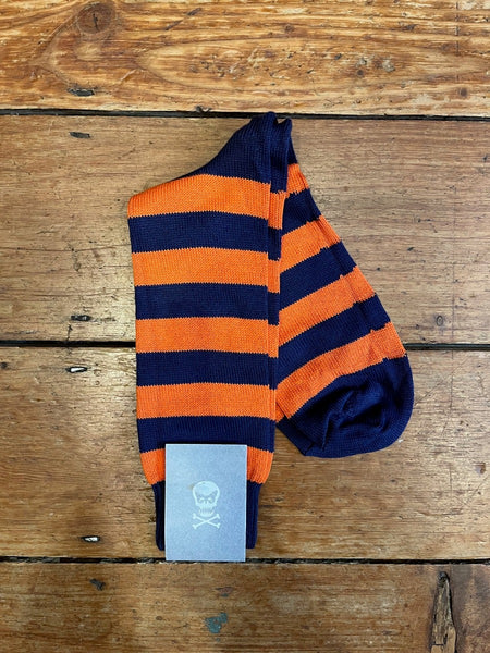 Regent Socks - Cotton -  Navy & Orange - Hoop
