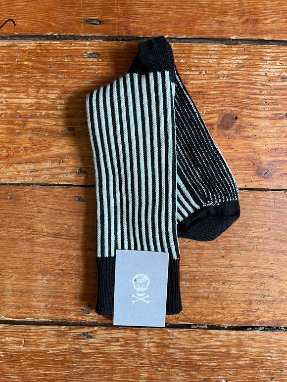 Regent Socks - Cotton - Black and Grey Vertical Stripe