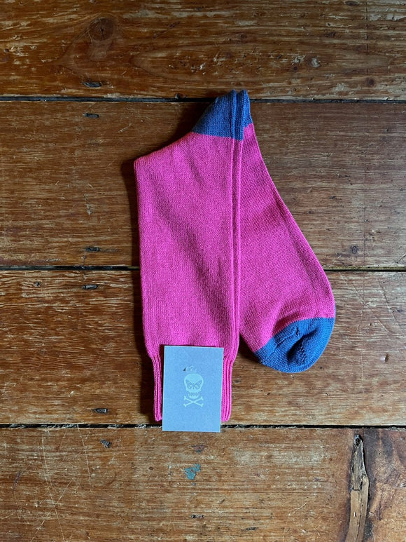 Regent Socks - Cotton - Pink with Blue Heel and Toe - Regent Tailoring