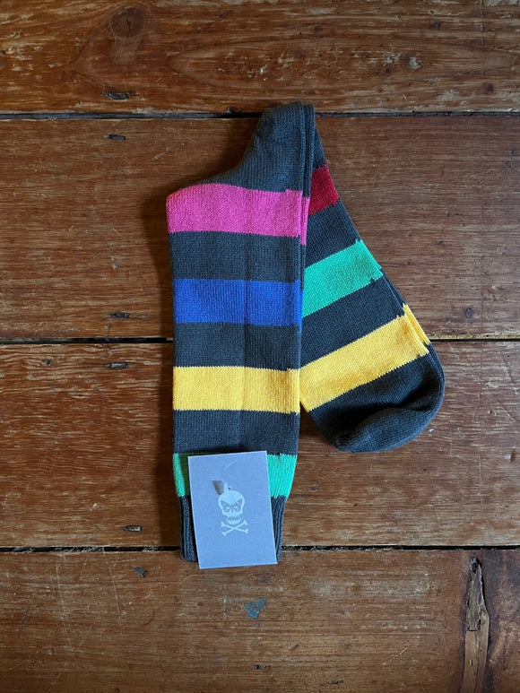 Regent - Socks - Cotton - Grey & Multi Colour- Hoop