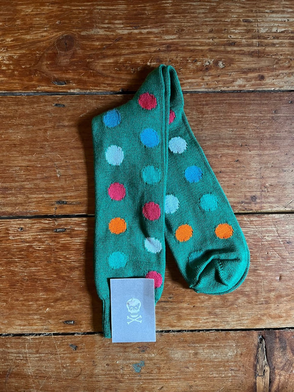 Regent Socks - Cotton - Moss Green with Spots