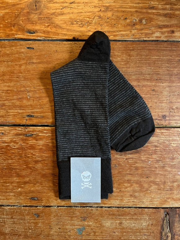 Regent Socks - Merino Wool - Grey and Brown Fine Stripe